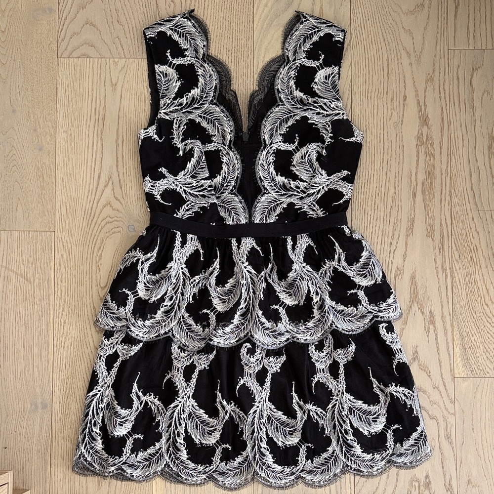 BCBGMaxAzria Black Mini Dress with White Lace